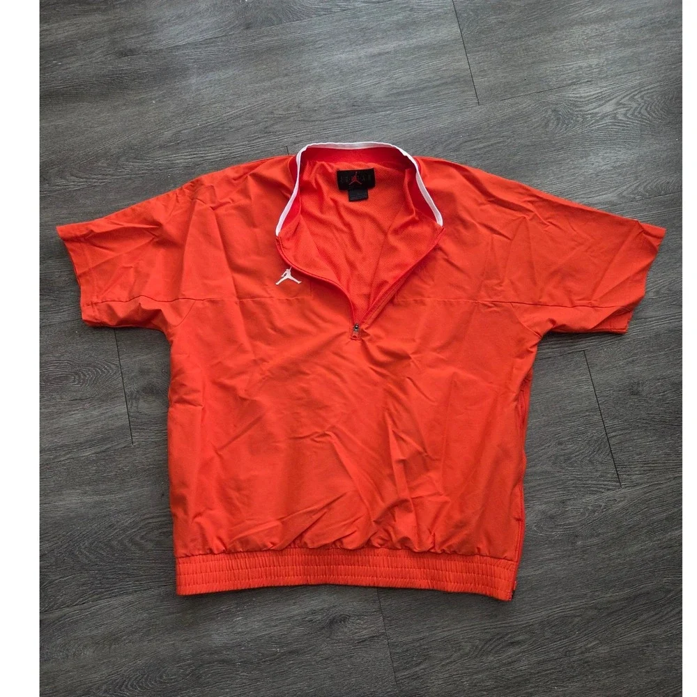 Jordan Short Sleeve Quarter Zip Windbreaker Mens XL Orange Pullover